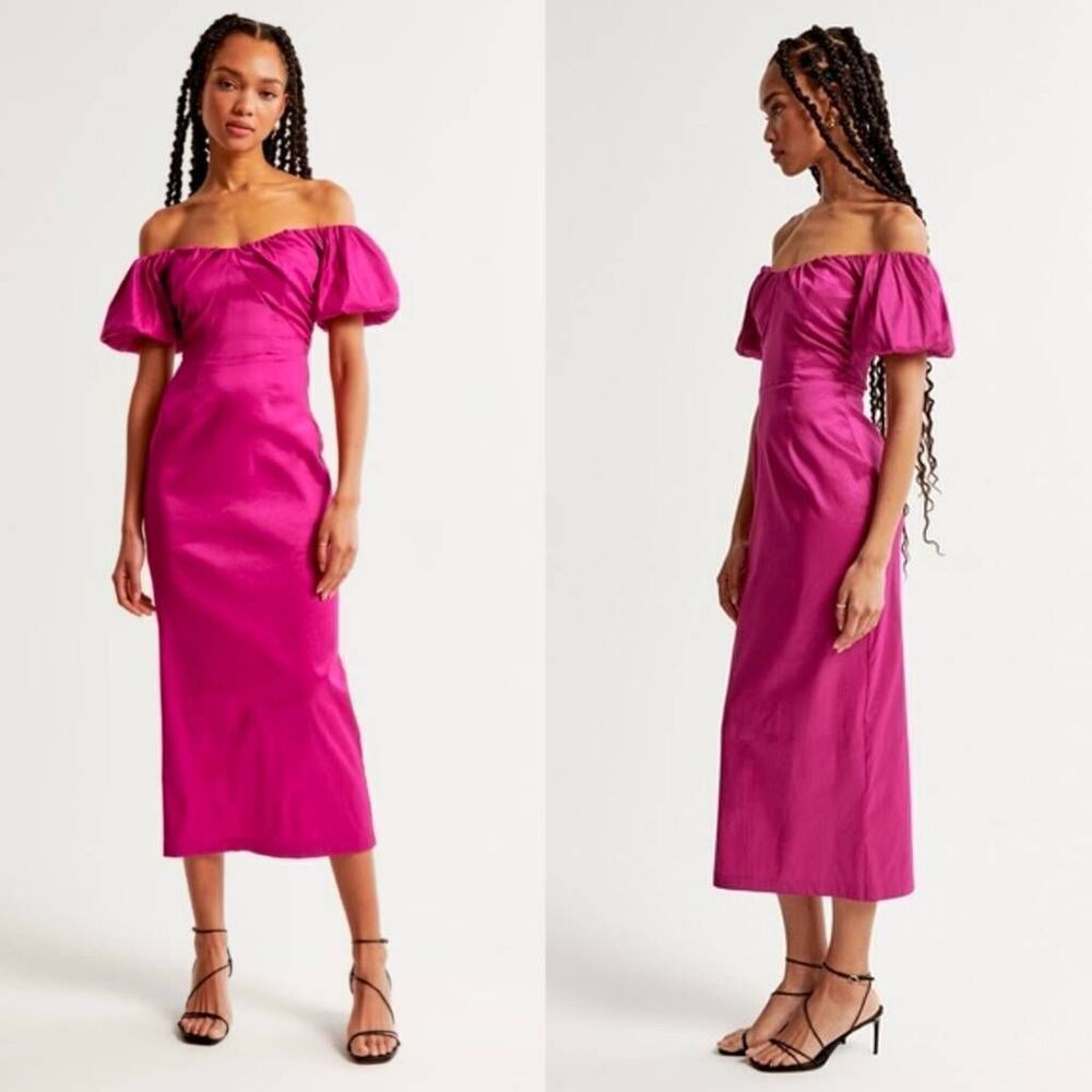 NWT Abercrombie Taffeta Off-the-shoulder dress in Fuchsia Size S